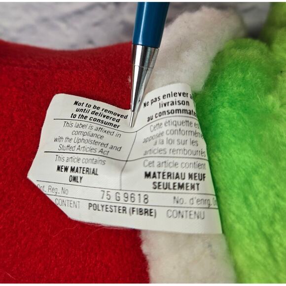 Vintage 1983 Coleco Dr Suess Santa Grinch Plush with Bushy Eyebrows Hard Eyes - Picture 13 of 16